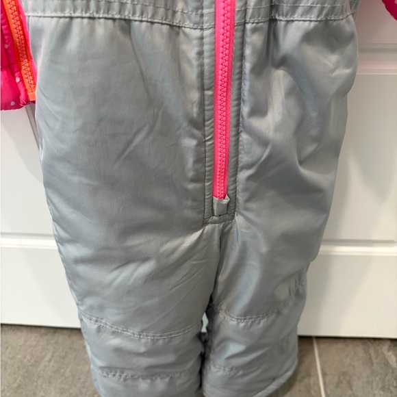 USED 24mo girls puffy snowsuit, Carter’s, pink/gray winter jacket & overalls - Picture 9 of 16